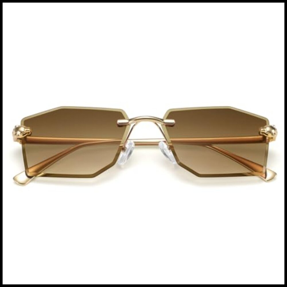 Rimless Rectangular Sunglasses Y2K Retro Metal Ti… - image 2
